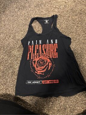 Three piece outfit! Pain and Pleasure Graphic Racerback Crop Top - Black/Red